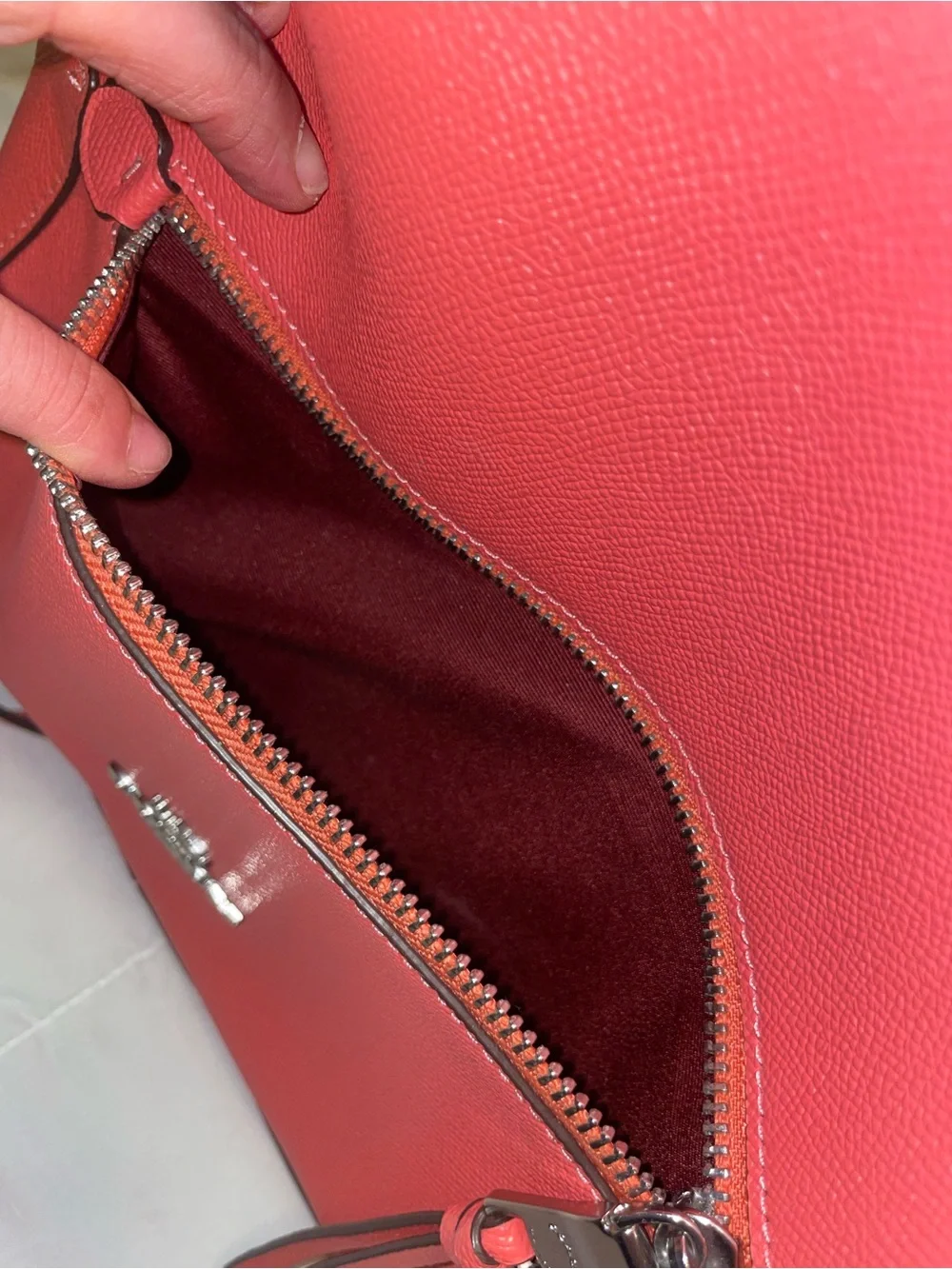 Coach Coral-Red Leather Zip Front Backpack